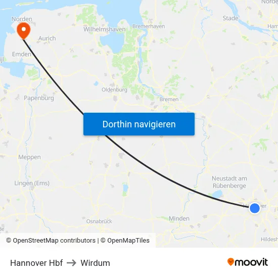 Hannover Hbf to Wirdum map