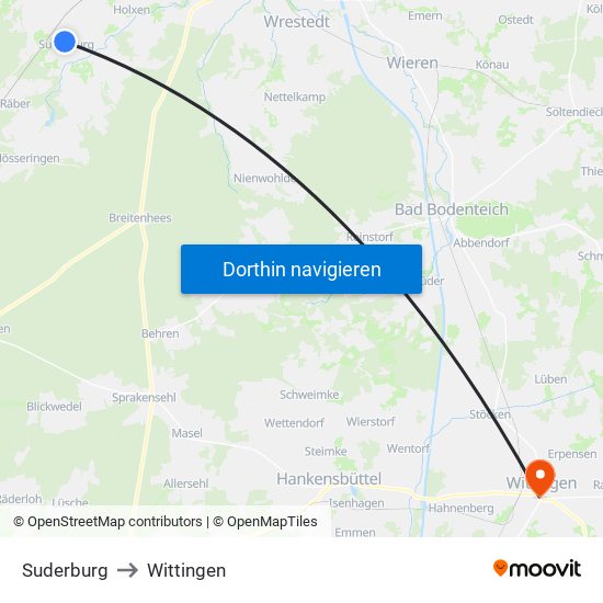 Suderburg to Wittingen map