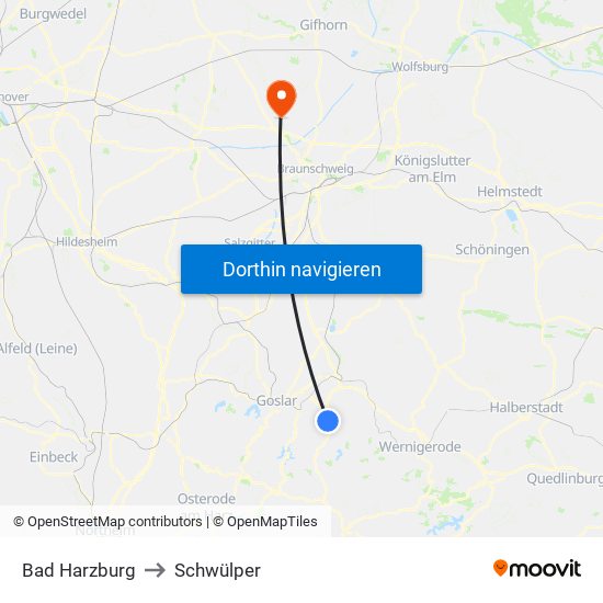 Bad Harzburg to Schwülper map