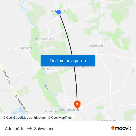 Adenbüttel to Schwülper map