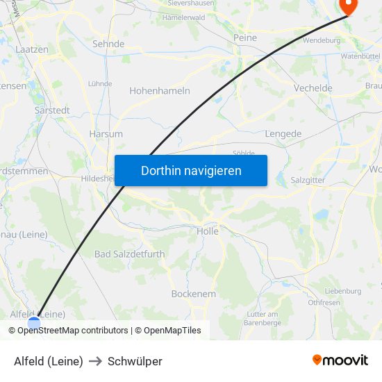 Alfeld (Leine) to Schwülper map