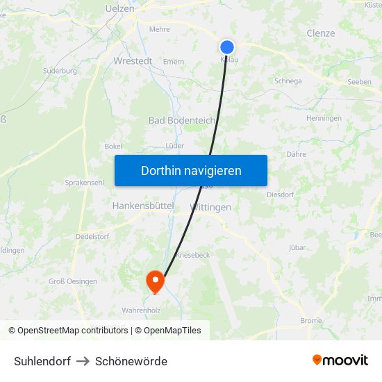 Suhlendorf to Schönewörde map