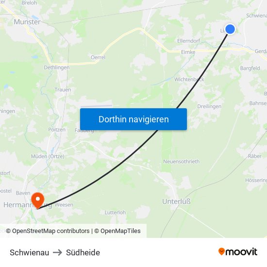 Schwienau to Südheide map