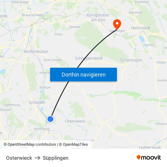 Osterwieck to Süpplingen map