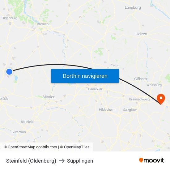 Steinfeld (Oldenburg) to Süpplingen map