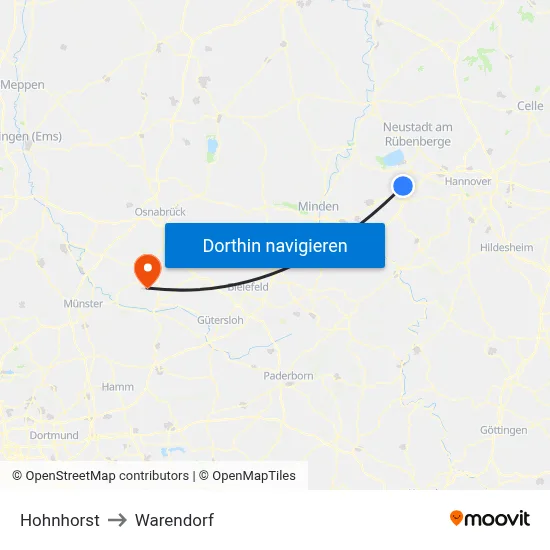 Hohnhorst to Warendorf map