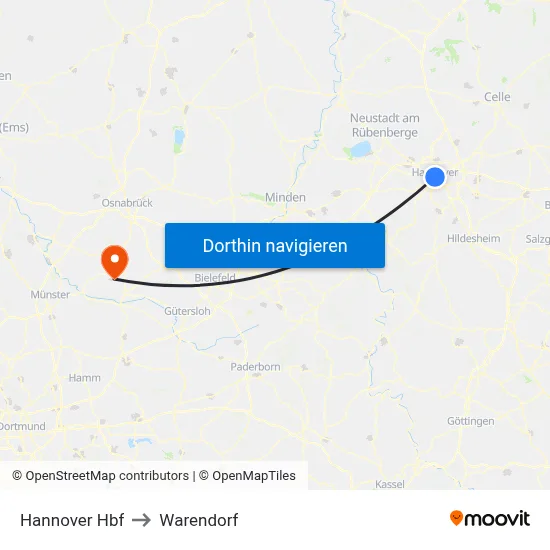 Hannover Hbf to Warendorf map