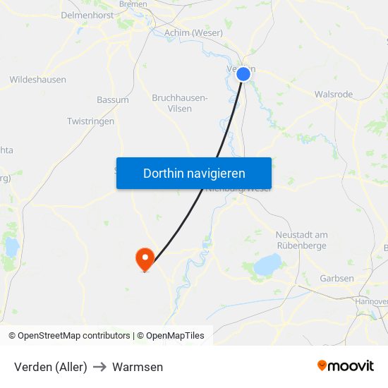 Verden (Aller) to Warmsen map