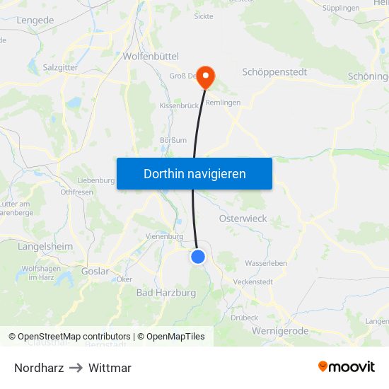 Nordharz to Wittmar map