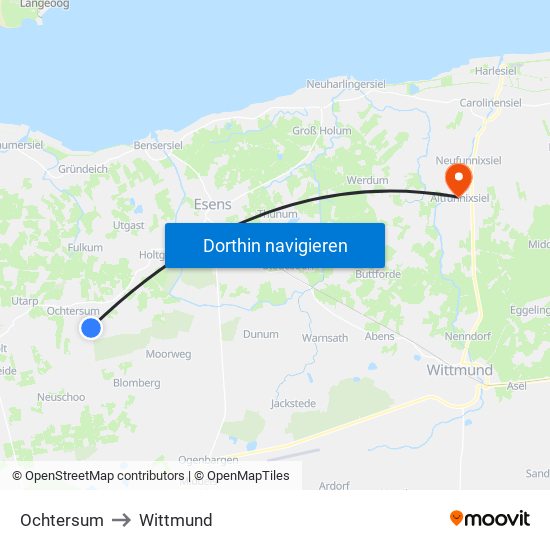 Ochtersum to Wittmund map