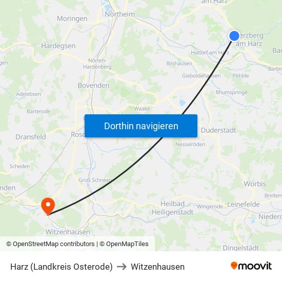 Harz (Landkreis Osterode) to Witzenhausen map