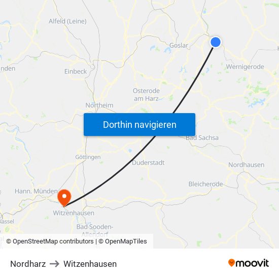 Nordharz to Witzenhausen map