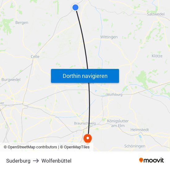 Suderburg to Wolfenbüttel map