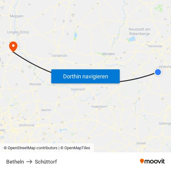 Betheln to Schüttorf map