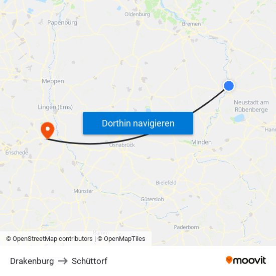 Drakenburg to Schüttorf map