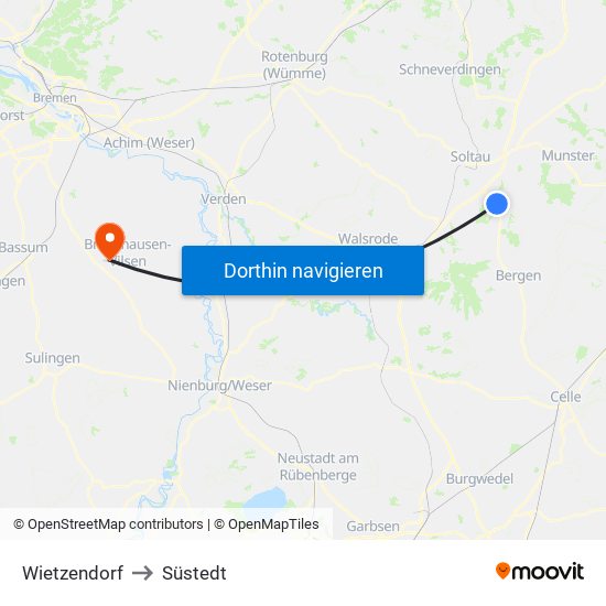 Wietzendorf to Süstedt map