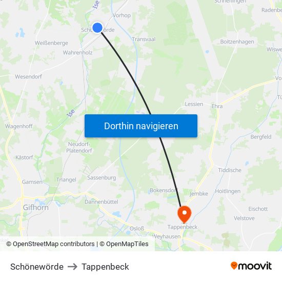 Schönewörde to Tappenbeck map