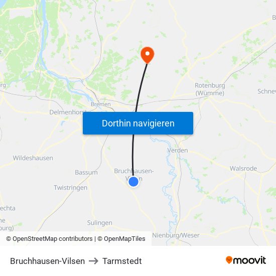 Bruchhausen-Vilsen to Tarmstedt map