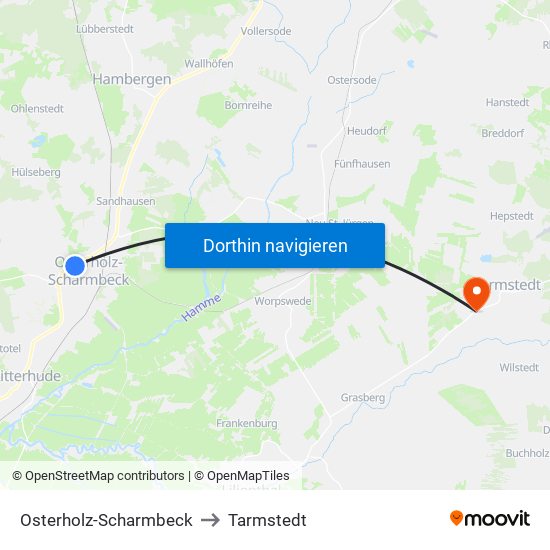 Osterholz-Scharmbeck to Tarmstedt map