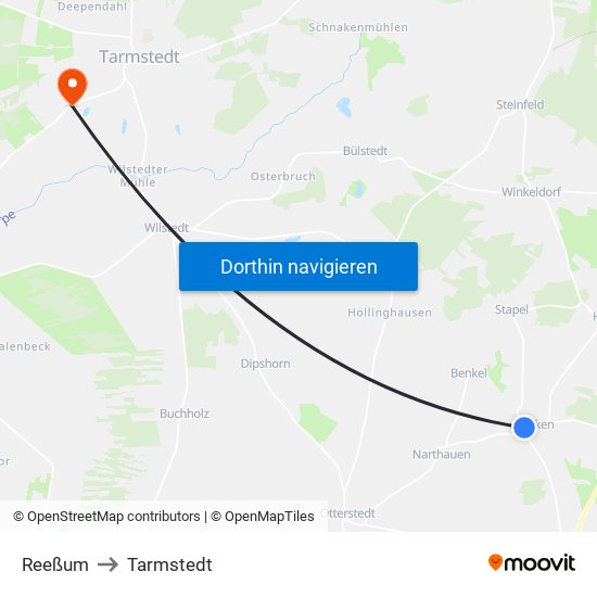 Reeßum to Tarmstedt map