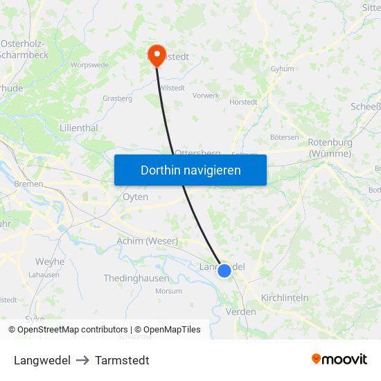 Langwedel to Tarmstedt map