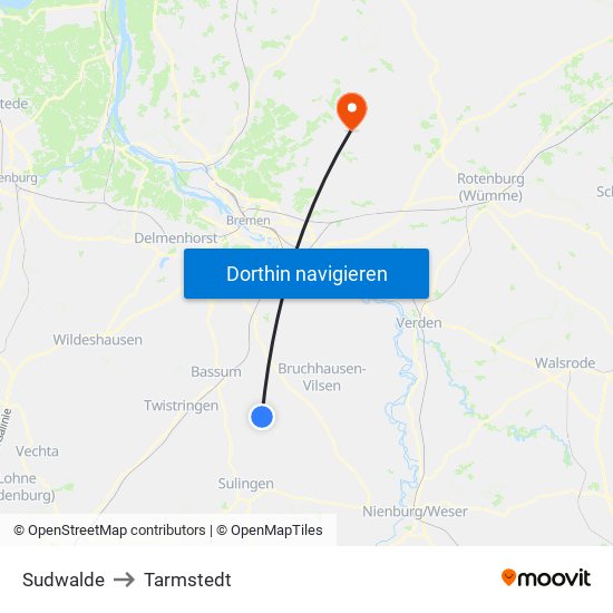 Sudwalde to Tarmstedt map