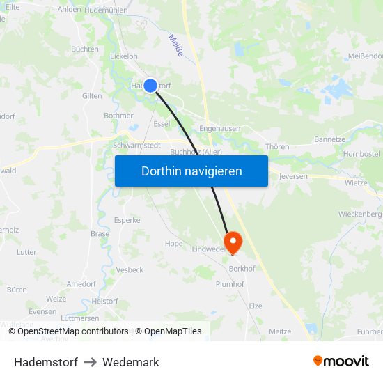 Hademstorf to Wedemark map