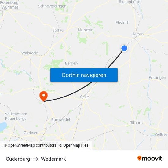 Suderburg to Wedemark map