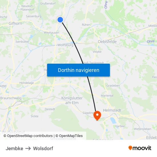 Jembke to Wolsdorf map