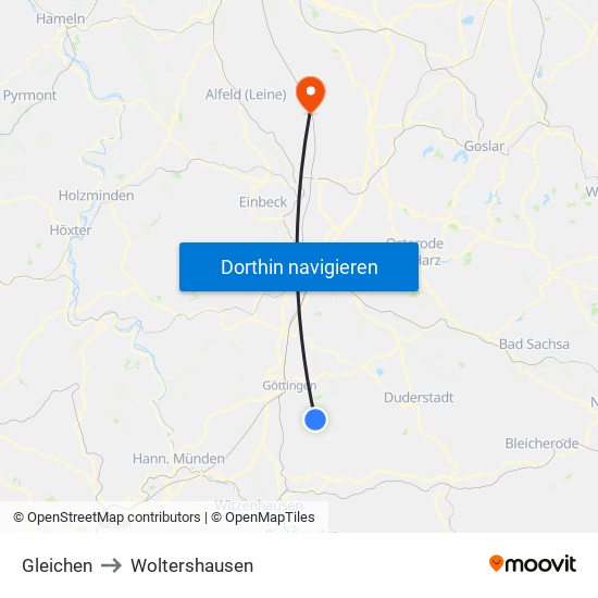 Gleichen to Woltershausen map