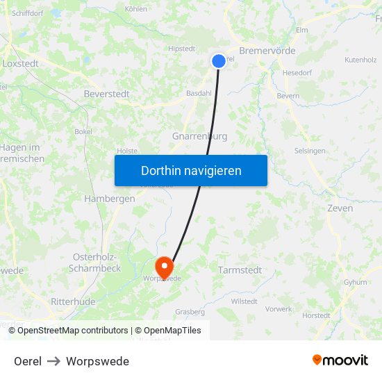 Oerel to Worpswede map