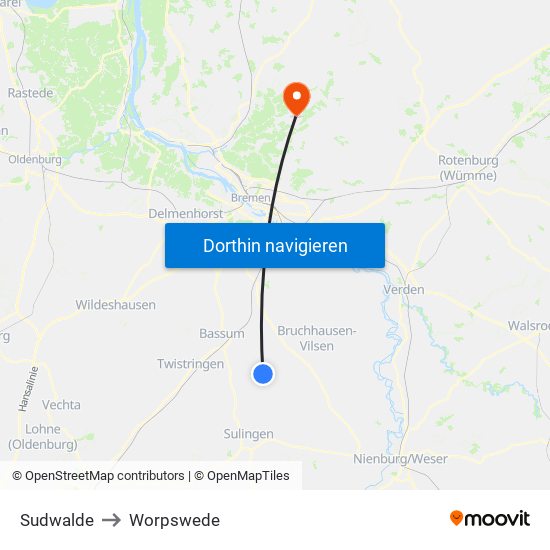 Sudwalde to Worpswede map