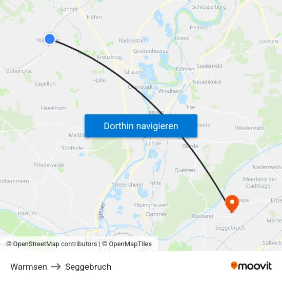 Warmsen to Seggebruch map