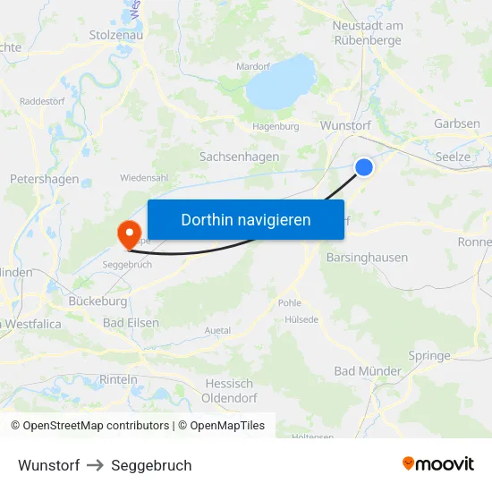 Wunstorf to Seggebruch map