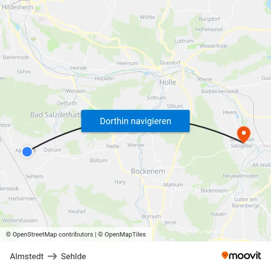 Almstedt to Sehlde map