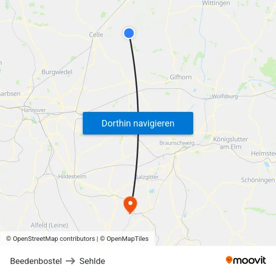 Beedenbostel to Sehlde map