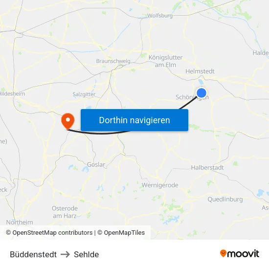 Büddenstedt to Sehlde map