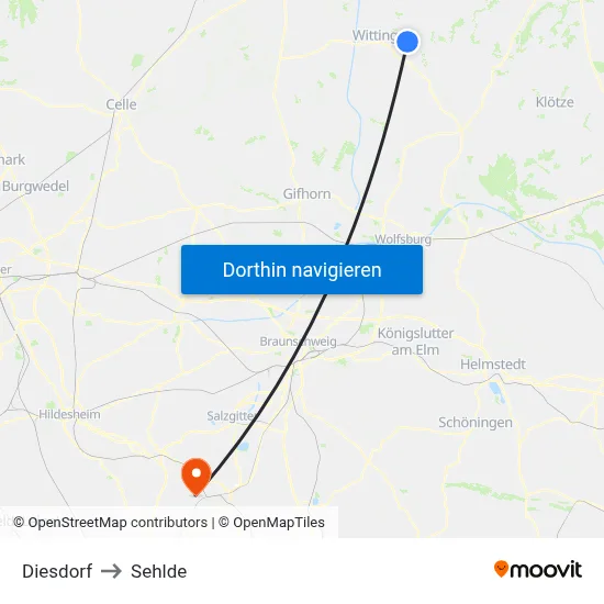 Diesdorf to Sehlde map