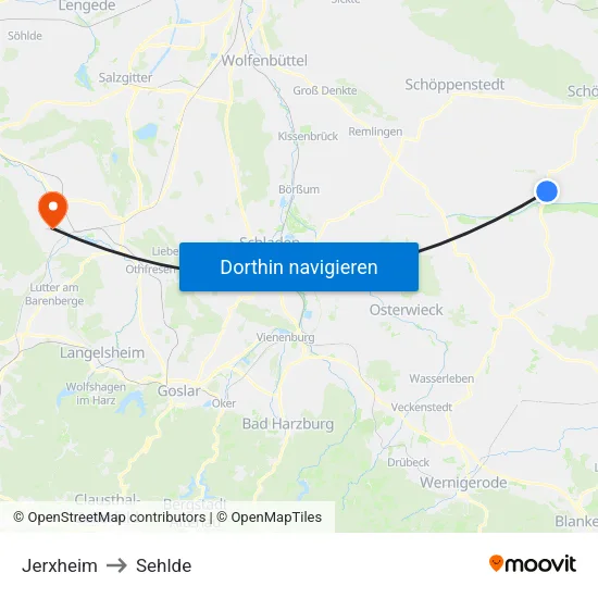 Jerxheim to Sehlde map