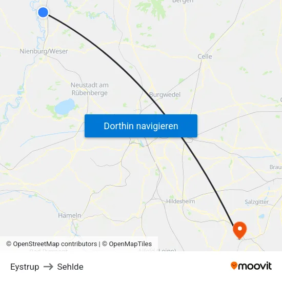 Eystrup to Sehlde map