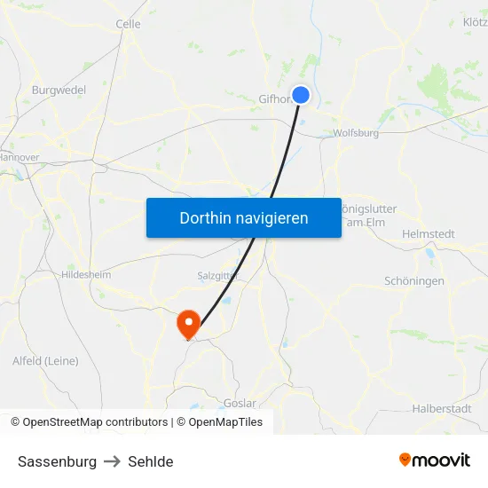 Sassenburg to Sehlde map
