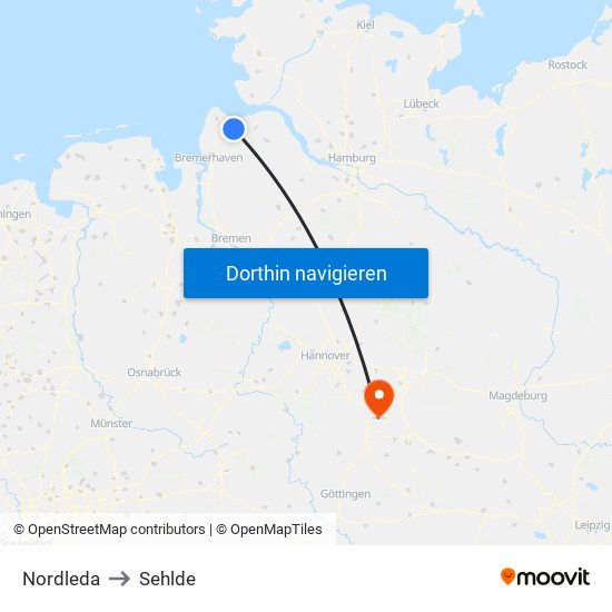 Nordleda to Sehlde map