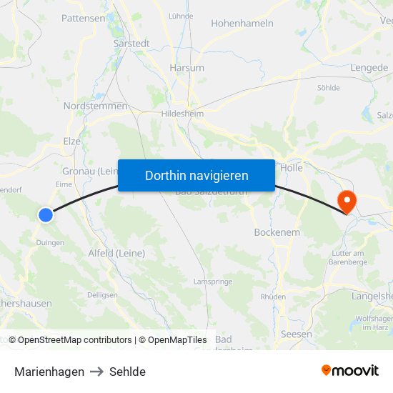 Marienhagen to Sehlde map