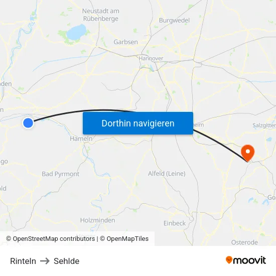 Rinteln to Sehlde map