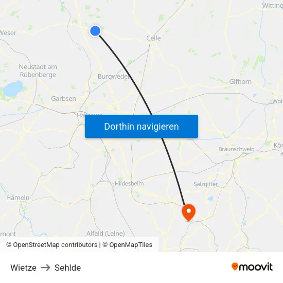 Wietze to Sehlde map