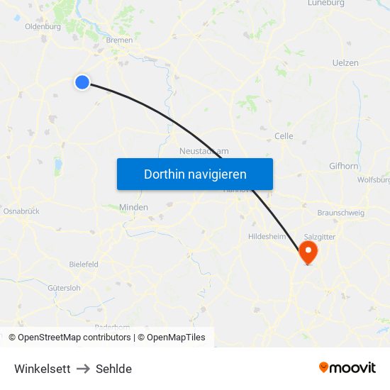 Winkelsett to Sehlde map