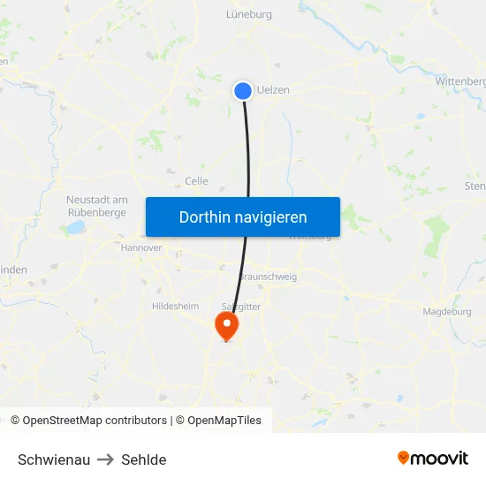 Schwienau to Sehlde map