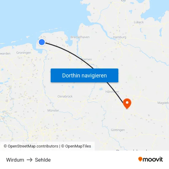 Wirdum to Sehlde map