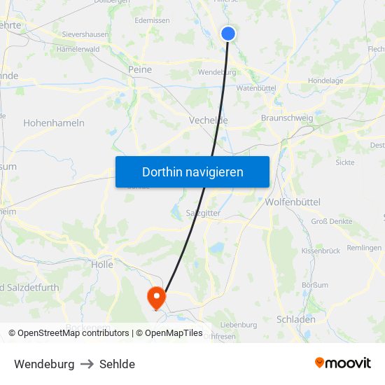 Wendeburg to Sehlde map