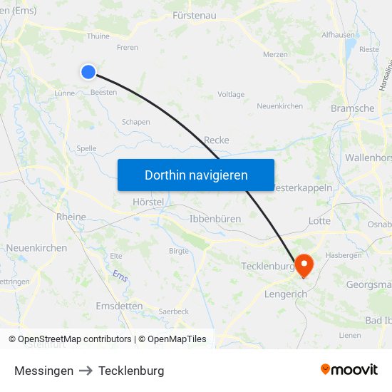 Messingen to Tecklenburg map